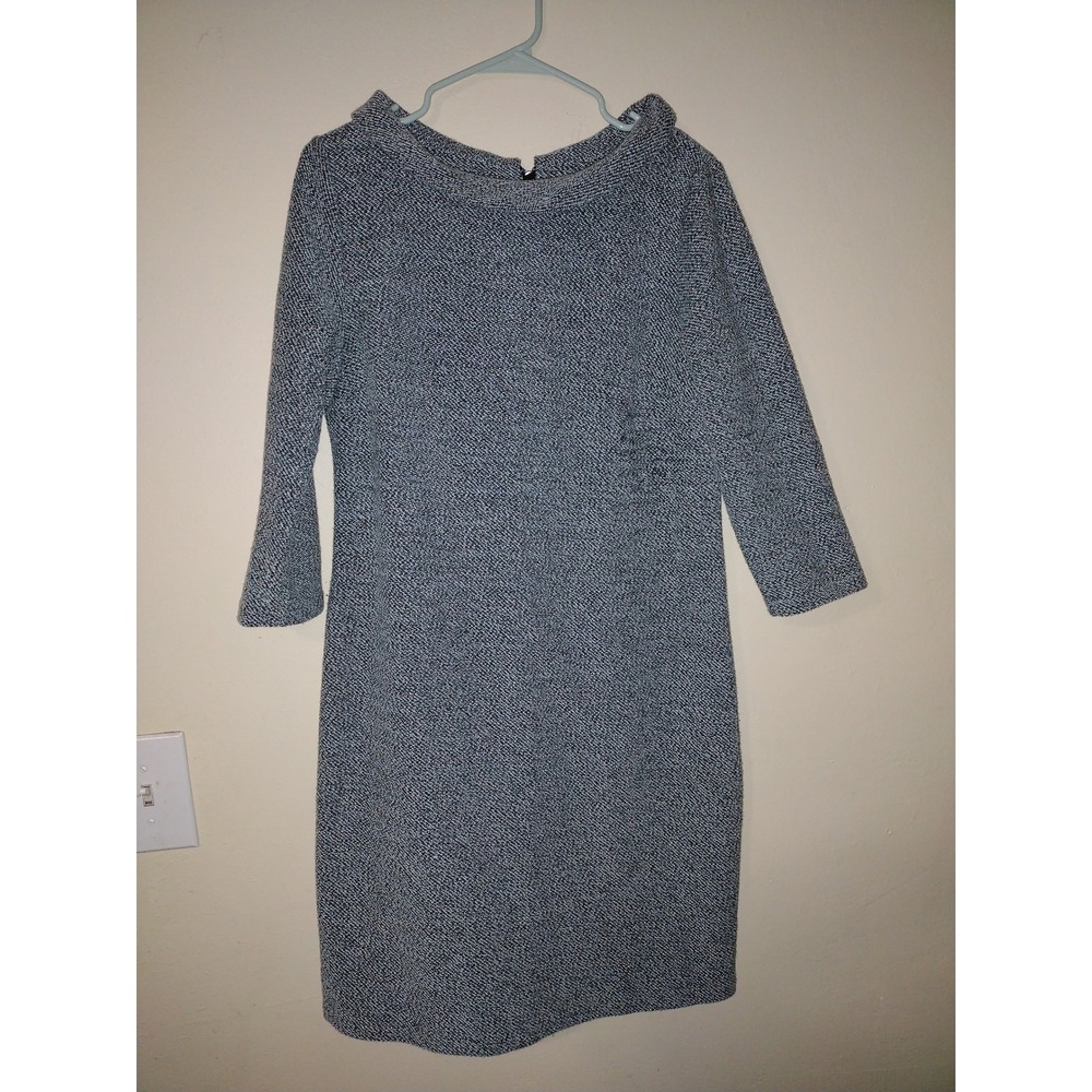 Talbots Womens Gray Teal Textured Knit Shift Dress 3/4 Sleeve‎ Size M